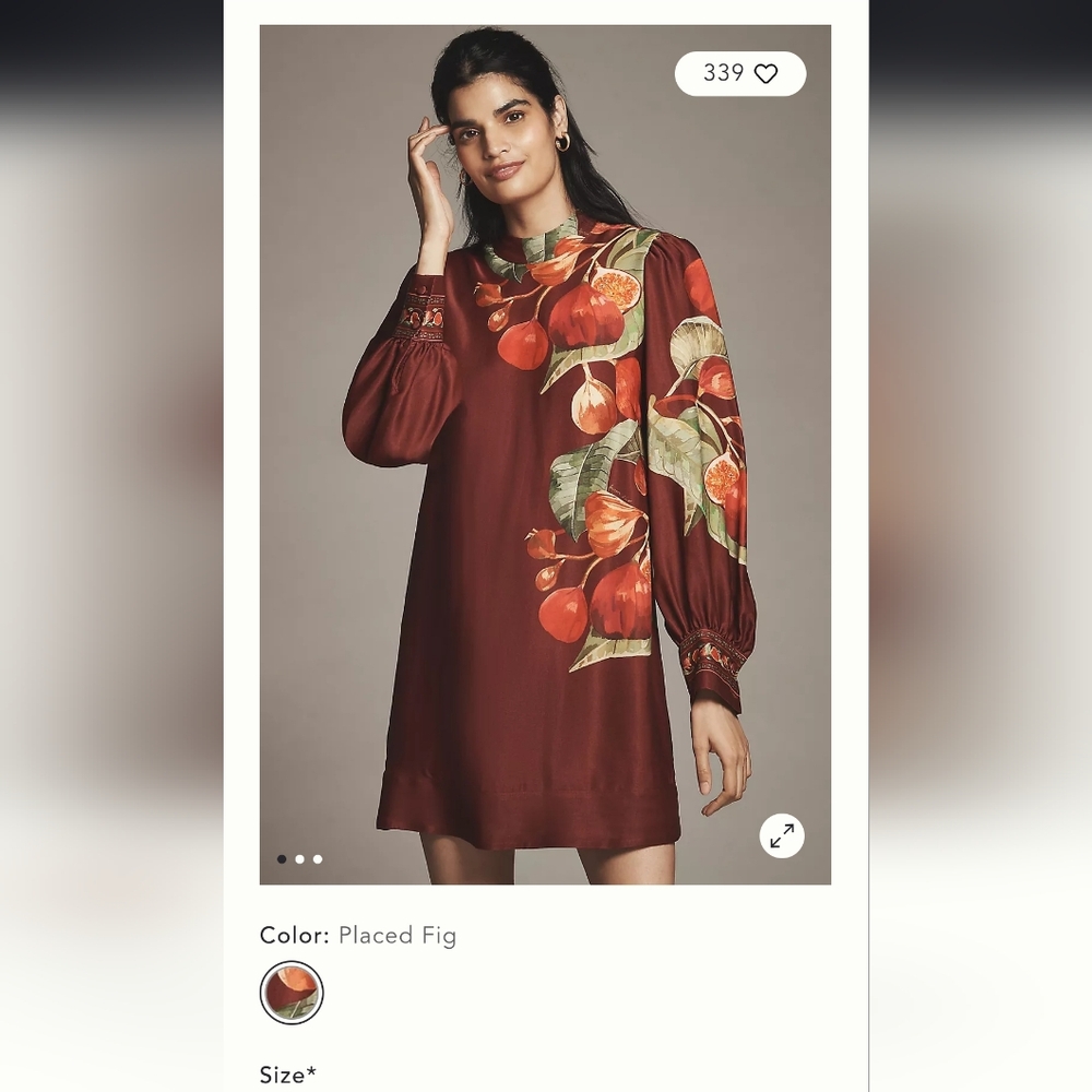 Farm Rio For Anthropologie Fig Floral Burgundy Long Sleeve Dress